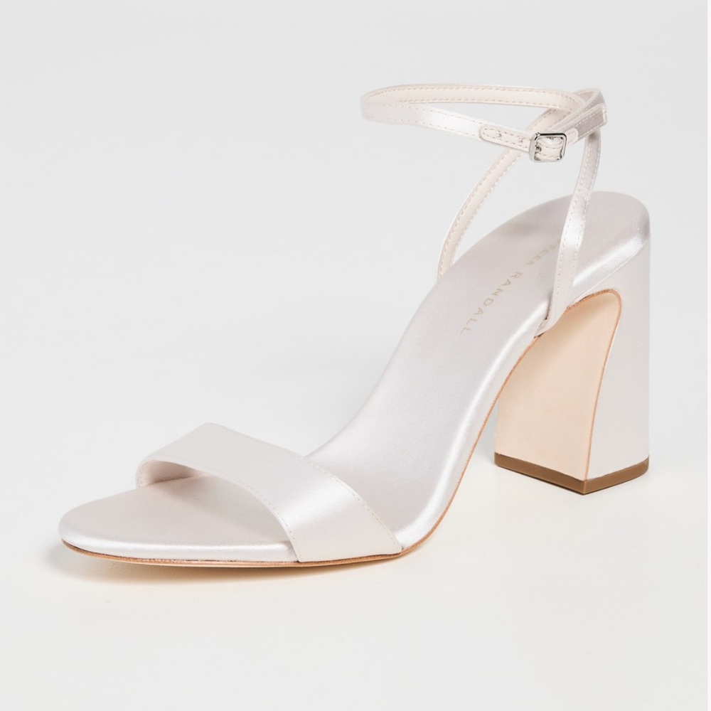 Loeffler Randal Malia Cream Curved Heel Sandal. Size 8.5